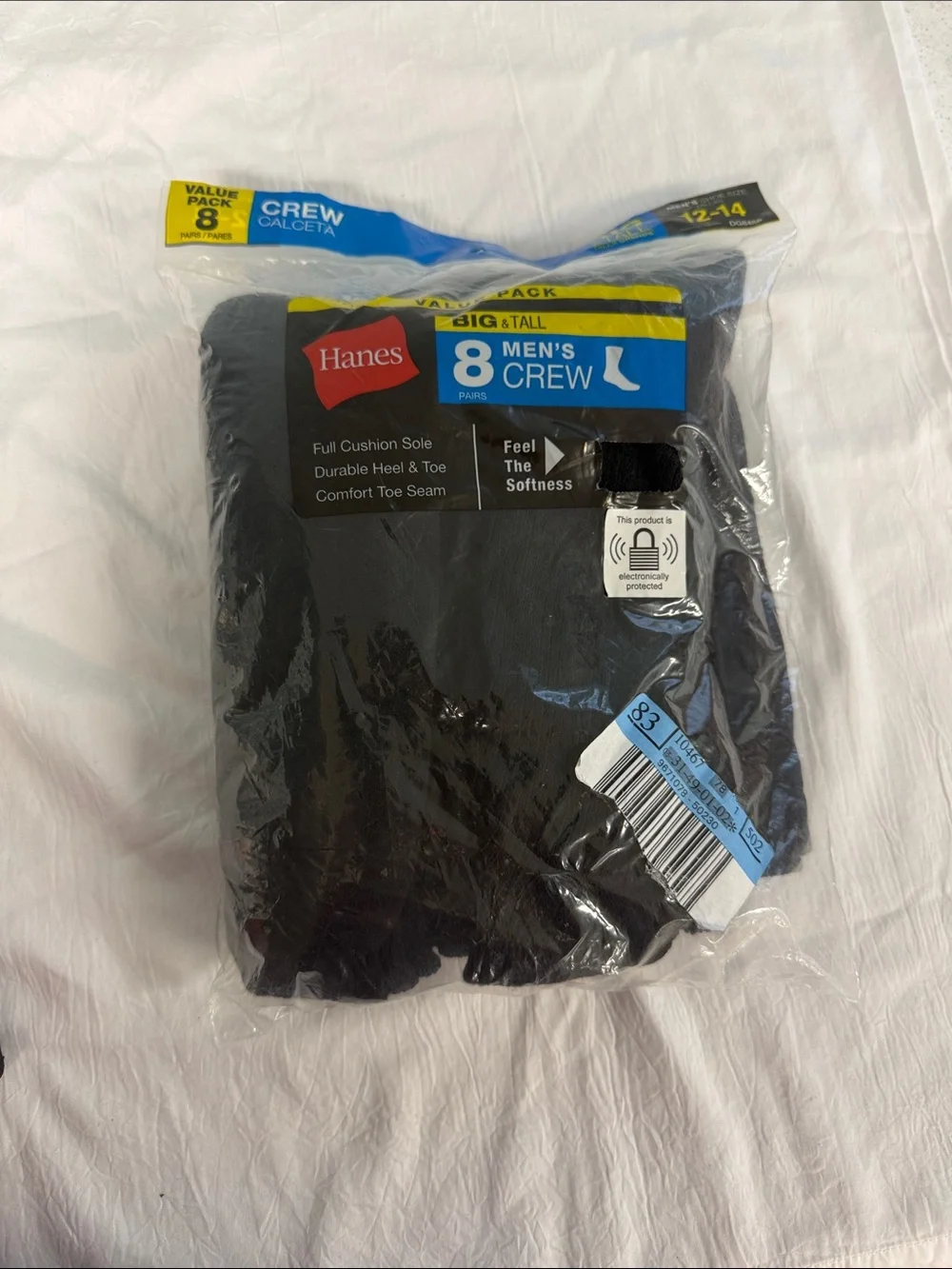 Hanes Men's Big and Tall 8-Pack Crew Socks - Black